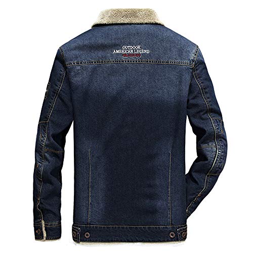 Overdose Chaqueta Vaquera De Los Hombres OtoñO Invierno BotóN De Bolsillo Solapa Chaqueta Vaquera con Capucha Top Abrigo Grueso Ropa De Abrigo (Small, Azul Oscuro)