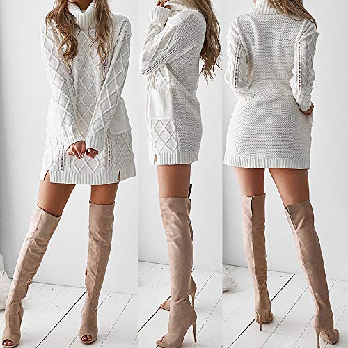 OverDose mujer Vestidos De SuéTer De Punto De Cuello Alto Falda Linda Caliente De Manga Larga con Bolsillo Holiday Sexy Mini Vestido Recto