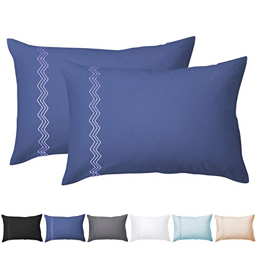 O'woda Funda Almohada 40 * 80 cm, 2 Unidades, 100% Microfibra, Antiarrugas sin Cremallera - Azul Oscuro