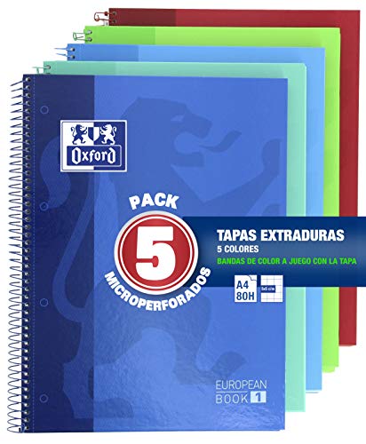Oxford Classic - Pack de 5 Cuadernos Microperforados, Tamaño Único, Multicolor