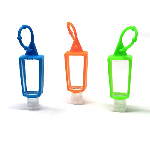 Pack 3 Botellas de Viaje Vacias Recargables - Con Colgador de Silicona Regulable - Ideal Para Gel desinfectante- Colores Aleatorios - Capacidad 30 ml - Kit en Práctica Funda Portatodo