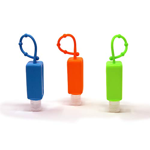 Pack 3 Botellas de Viaje Vacias Recargables - Con Colgador de Silicona Regulable - Ideal Para Gel desinfectante- Colores Aleatorios - Capacidad 30 ml - Kit en Práctica Funda Portatodo