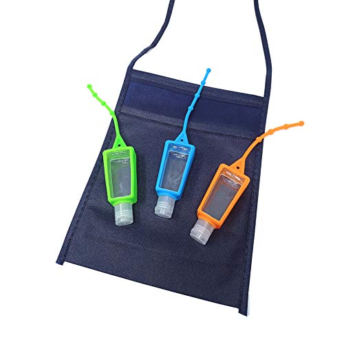 Pack 3 Botellas de Viaje Vacias Recargables - Con Colgador de Silicona Regulable - Ideal Para Gel desinfectante- Colores Aleatorios - Capacidad 30 ml - Kit en Práctica Funda Portatodo