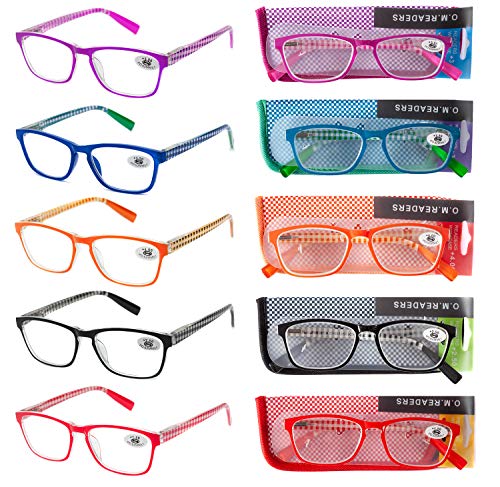 Pack 5 Gafas Lectura Vista Cansada Presbicia, Graduadas Dioptrías +1.00 hasta +3.50, con Montura de Pasta, Bisagras de Resorte, Para Leer, Unisex (+150 (833))