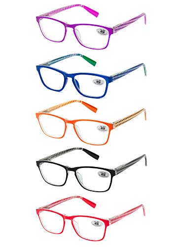 Pack 5 Gafas Lectura Vista Cansada Presbicia, Graduadas Dioptrías +1.00 hasta +3.50, con Montura de Pasta, Bisagras de Resorte, Para Leer, Unisex (+150 (833))