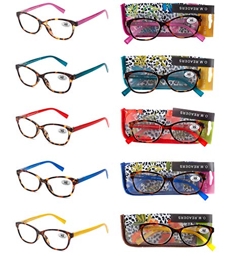 Pack 5 Gafas Lectura Vista Cansada Presbicia, Graduadas Dioptrías +1.00 hasta +4.00, con Montura de Pasta, Bisagras de Resorte, Para Leer, Unisex OM832 (+350)