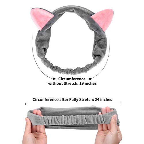 Pack de 3 diademas elásticas de terciopelo para orejas de gato, limpieza facial, belleza adorable, cosmética para el cabello