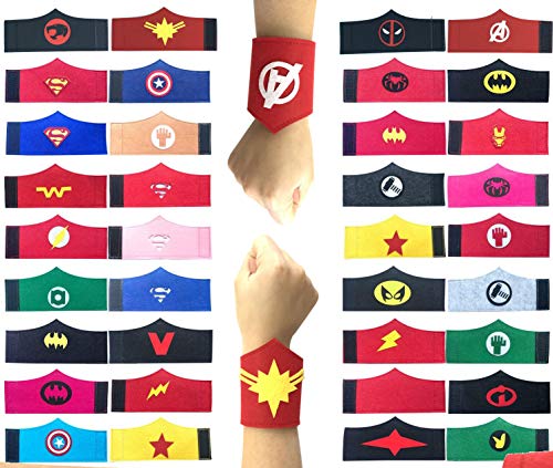 Pack de 36 pulseras de superhéroe para niños, niñas y niñas Fiesta de cumpleaños de superhéroe, suministros favores, brazalete de fieltro de superhéroe, accesorios de pulsera Correa para la muñeca