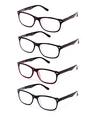 Pack de 4 Gafas de Lectura Vista Cansada Presbicia, Gafas de Hombre y Mujer Unisex con Montura de Pasta, Bisagras de Resorte, Para Leer, Ver de Cerca (+1.0 (803))