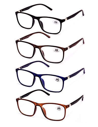 Pack de 4 Gafas de Lectura Vista Cansada Presbicia, Gafas de Hombre y Mujer Unisex con Montura de Pasta, Bisagras Standard, Para Leer, Ver de Cerca (+1.5 (908))