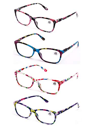 Pack de 4 Gafas de Lectura Vista Cansada Presbicia, Graduadas Dioptrías +1.0hasta +3.50, Gafas de Hombre y Mujer Unisex con Montura de Pasta, Bisagras de Resorte, Para Leer, Ver de Cerca (+200 (809))