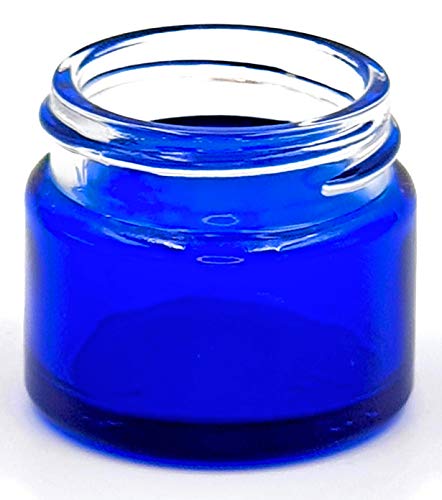 Pack de 4 x 15ml Empty Azul Tarro De Cristal con negro Tapón para Aromaterapia, Cosméticos, Bálsamo Labial y Crema