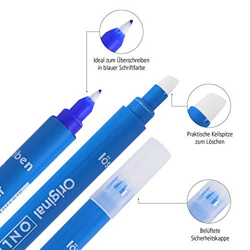 Pack de 6 borradores de tinta Online para borrar y escribir, en diferentes colores, 2 azules, 2 azules, verdes y negros, eliminar y corregir la tinta azul