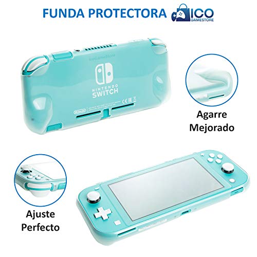 Pack de Accesorios Nintendo Switch Lite: Estuche de Transporte para Consola y 10 Juegos, Funda de Silicona Transparente con Grip y Protector de Pantalla de Cristal Templado (kit 2 vidrios)