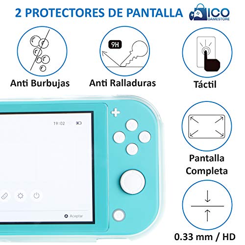 Pack de Accesorios Nintendo Switch Lite: Estuche de Transporte para Consola y 10 Juegos, Funda de Silicona Transparente con Grip y Protector de Pantalla de Cristal Templado (kit 2 vidrios)