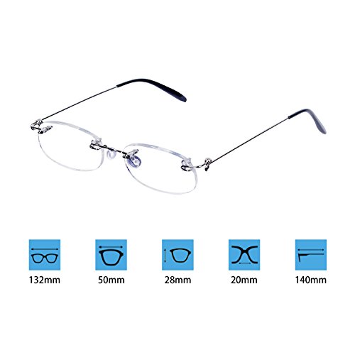 Pack of 2 Unisexo Gafas de Lectura sin Montura +1.0(45-49 años) para Hombres y Mujeres Ligeras (14g) Lente Transparente Retro Vintage Moda, con Funda