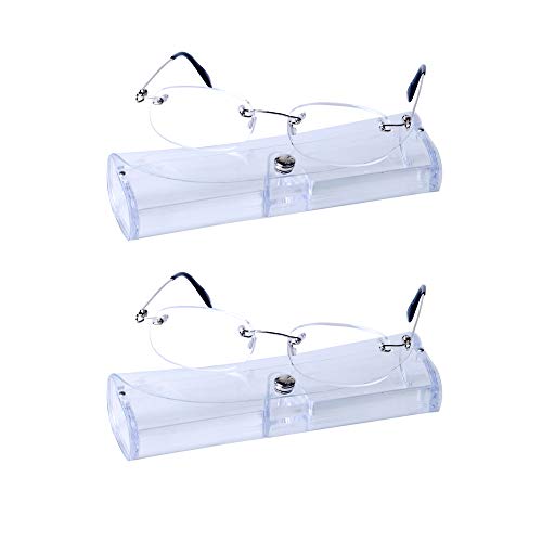 Pack of 2 Unisexo Gafas de Lectura sin Montura +1.0(45-49 años) para Hombres y Mujeres Ligeras (14g) Lente Transparente Retro Vintage Moda, con Funda