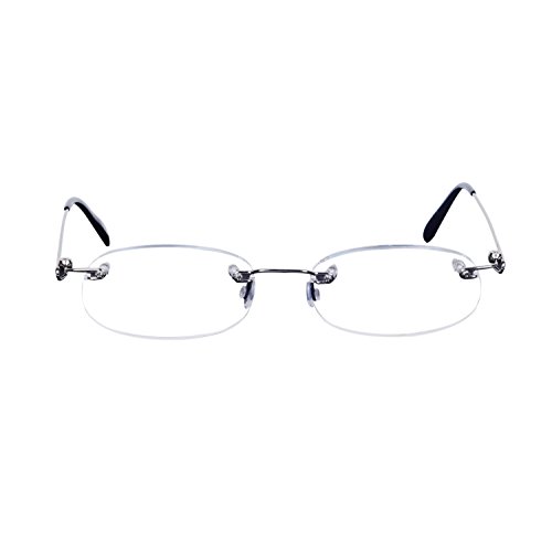 Pack of 2 Unisexo Gafas de Lectura sin Montura +1.0(45-49 años) para Hombres y Mujeres Ligeras (14g) Lente Transparente Retro Vintage Moda, con Funda