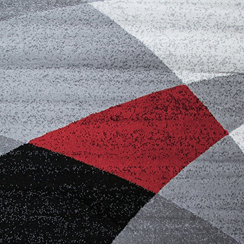 Paco Home Alfombra De Diseño Moderno con Estampado De Líneas Curvas Onduladas De Velour Corto Mezclado Roja, tamaño:160x220 cm