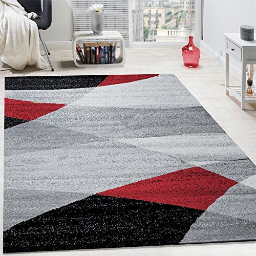 Paco Home Alfombra De Diseño Moderno con Estampado De Líneas Curvas Onduladas De Velour Corto Mezclado Roja, tamaño:160x220 cm