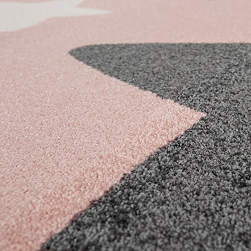 Paco Home Alfombra Habitación Infantil Estrellas Grandes Y Pequeñas En Rosa Y Gris, tamaño:80x150 cm