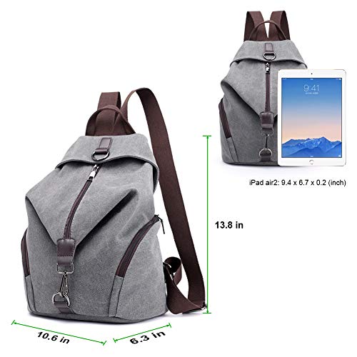 Padgene Mochila de Lona para Mujer, Bolsa De Viaje De Gran Capacidad Informal De La Vendimia Bolso Mochila Mujer Casual Para Vacaciones Viajes Senderismo Camping (Gris)