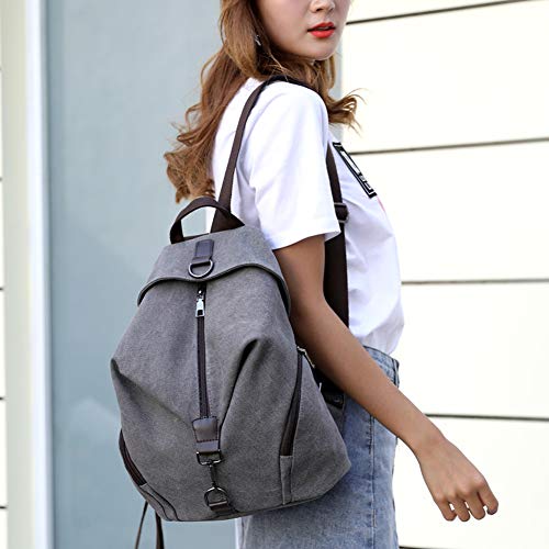 Padgene Mochila de Lona para Mujer, Bolsa De Viaje De Gran Capacidad Informal De La Vendimia Bolso Mochila Mujer Casual Para Vacaciones Viajes Senderismo Camping (Gris)