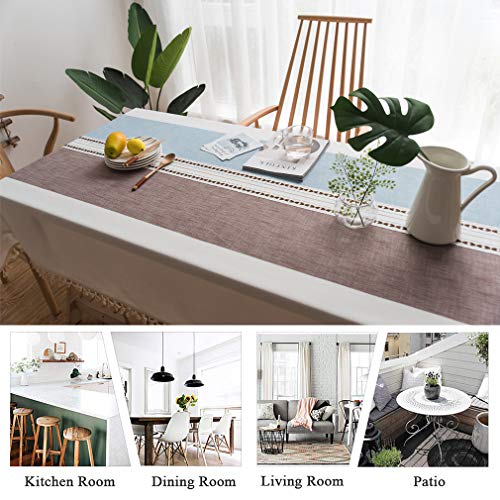 Pahajim Algodón Lino Paño de Mesa Cena Cubierta de Mesa Borla Mantel Anti-Manchas Servidor Decorativo a Prueba de Polvo para mesas rectangulares y ovaladas Lavable(Rayas Café azuladas,140x140cm)