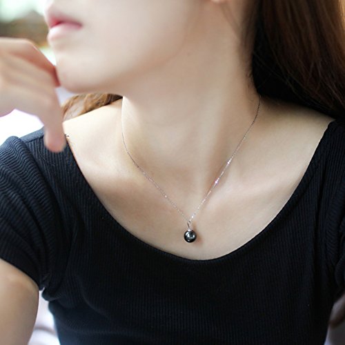 Paialco Collar con colgante de perlas negras cultivadas de oro blanco de 18 quilates con cadena de 18 pulgadas (plata de ley) Negro