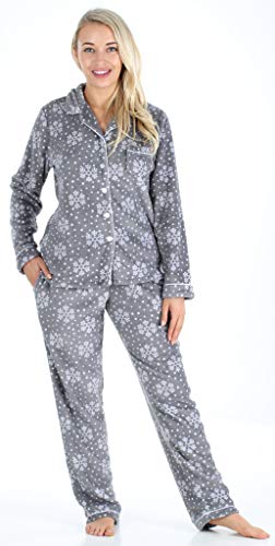 PajamaMania Pijama con Botones y Pantalón de Vellón para Mujer, Copo de Nieve (PMPFR1013-2082-XS)