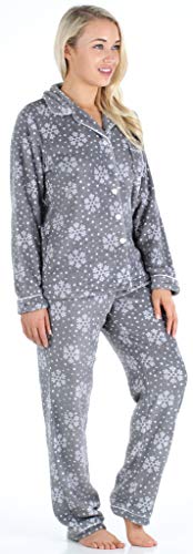 PajamaMania Pijama con Botones y Pantalón de Vellón para Mujer, Copo de Nieve (PMPFR1013-2082-XS)