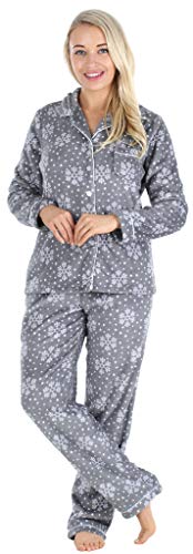 PajamaMania Pijama con Botones y Pantalón de Vellón para Mujer, Copo de Nieve (PMPFR1013-2082-XS)