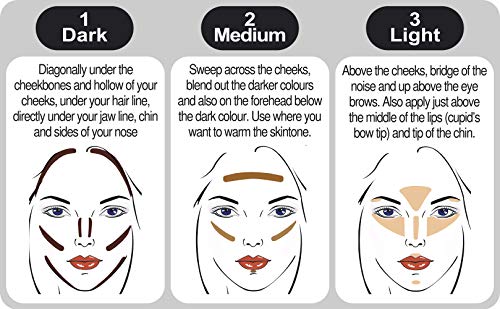 Paleta de 3 sombras góticas de contouring con espejo grande.