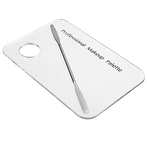 Paleta de mezcla de maquillaje, acrílico transparente, esmalte de uñas, base de gel, sombra de ojos, barra de acero inoxidable, herramienta para mezclar base (1 paleta de cosméticos, 1 espátula)