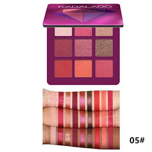 Paleta de sombra de ojos maquillaje mate+brillo 9 colores polvo de eyeshadow resistente waterproof al agua pigmentado ligero y fácil de transportar (05)