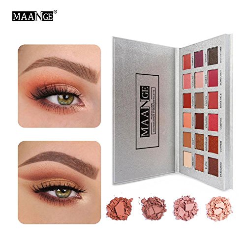Paleta de sombras de ojos 18 colores Mate + Brillo Multicolor Paletas de sombras de ojos Polvo de larga duración Maquillaje Smoky Cosmetic Eyes Tool(Silver)
