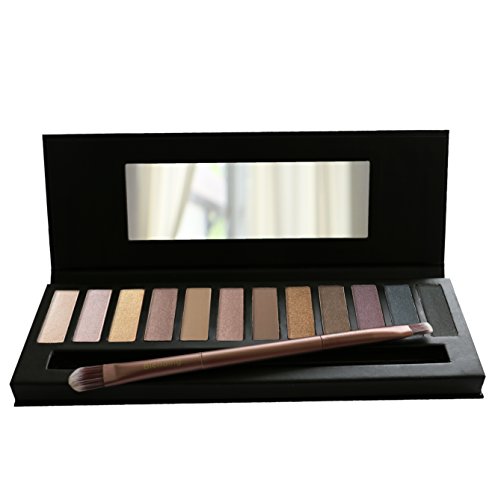 Paleta de sombras de ojos Lagure de 12 colores con mates neutros altamente pigmentados y reflejos: cepillo de sombra de ojos Duo gratis y guía detallada para maquillaje incluida
