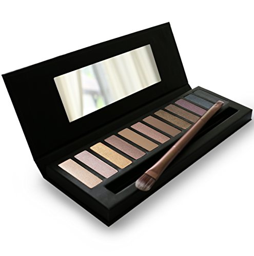 Paleta de sombras de ojos Lagure de 12 colores con mates neutros altamente pigmentados y reflejos: cepillo de sombra de ojos Duo gratis y guía detallada para maquillaje incluida