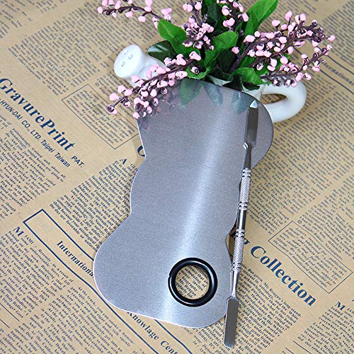 Paleta De Uñas De Arte, LAEMALLS Maquillaje De Acero Inoxidable Paleta De Mezcla Pintura Dibujo Color Dish Con Espátula, para sombra de ojos, lápices Labiales, Arte de Uñas, Plateado#5