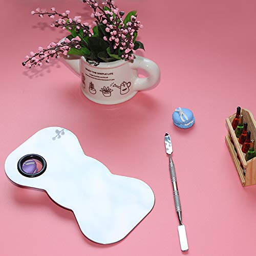 Paleta De Uñas De Arte, LAEMALLS Maquillaje De Acero Inoxidable Paleta De Mezcla Pintura Dibujo Color Dish Con Espátula, para sombra de ojos, lápices Labiales, Arte de Uñas, Plateado#5