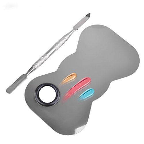 Paleta De Uñas De Arte, LAEMALLS Maquillaje De Acero Inoxidable Paleta De Mezcla Pintura Dibujo Color Dish Con Espátula, para sombra de ojos, lápices Labiales, Arte de Uñas, Plateado#5