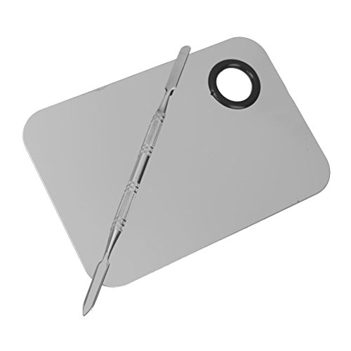 Paleta y espátula para mezclar maquillaje, de Pixnor. De acero inoxidable