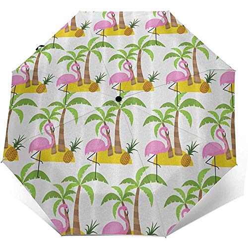 Palm Tree Flamingo and Pineapple Travel Umbrella Sombrilla para el Sol-Ligero a Prueba de Viento Protector Solar Paraguas-Botón de Apertura y Cierre automático
