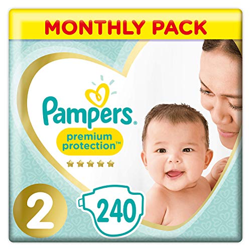 Pampers Premium Protection - Pañales talla 2 (4-8 kg) - Paquete de 1 mes (x240 pañales)