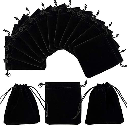 PandaHall Elite 50 Pcs Rectángulo Bolsas de Terciopelo, Bolsas de Cordón, Bolsas de Regalo, Negro, 12x10cm