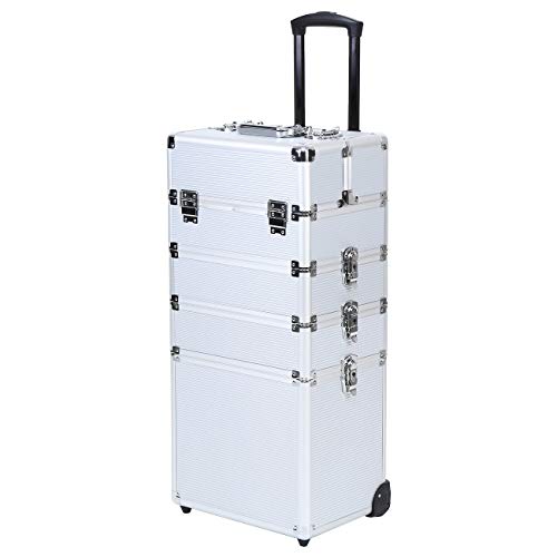 Paneltech 4 en 1 Belleza Maquillaje Belleza Rolling Case Organizador Cosméticos Peluquería Caja de almacenamiento con cerradura Bolsa Profesional portátil de viaje Trolley (plata)