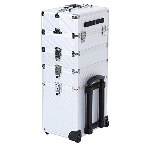 Paneltech 4 en 1 Belleza Maquillaje Belleza Rolling Case Organizador Cosméticos Peluquería Caja de almacenamiento con cerradura Bolsa Profesional portátil de viaje Trolley (plata)