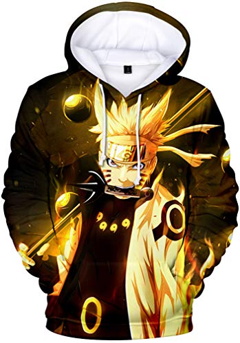 PANOZON Sudadera Niños con Capucha Impresa de Naruto Anime Chaqueta con Bolsillo Mangas Largas (XS, A Dorado-5)