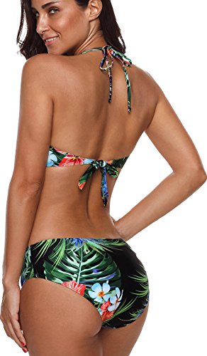 PANOZON Trajes de baño de Las Mujeres Halter Beach Trajes de baño Bikini (3XL, 2Verde)