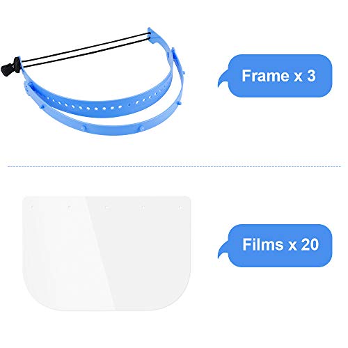 Pantalla Protección Facial Transparente, UNTIRE 3 soporte + 20 fundas Protector Facial, Desmontable, Ajustable y Reutilizable